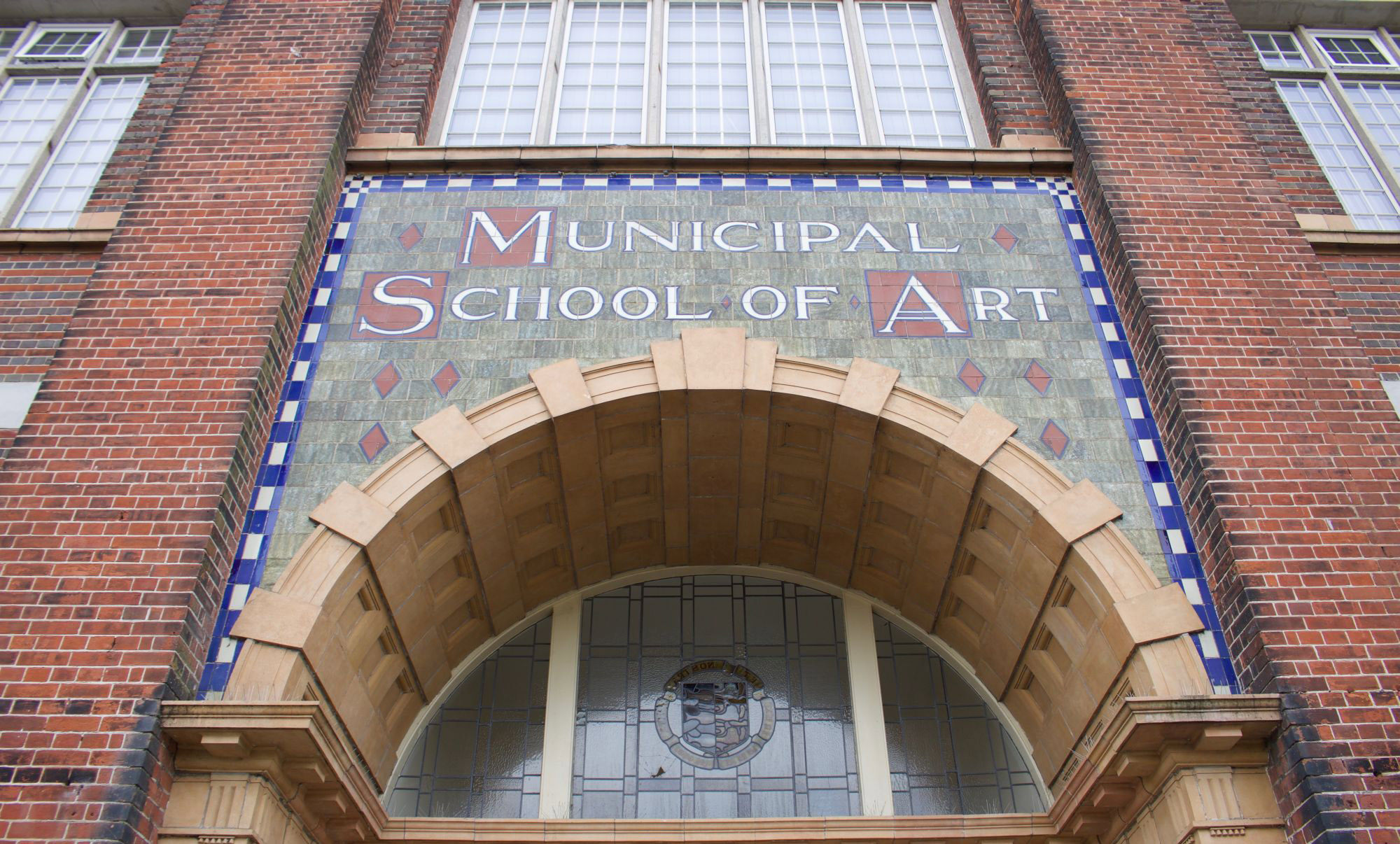 The decorative tiled entrance of the former Municipal School of Art in Great Yarmouth