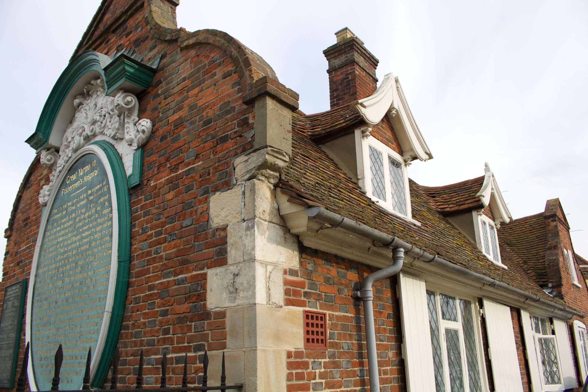The brick almshouses of the Fishermen's Hospital in Great Yarmouth