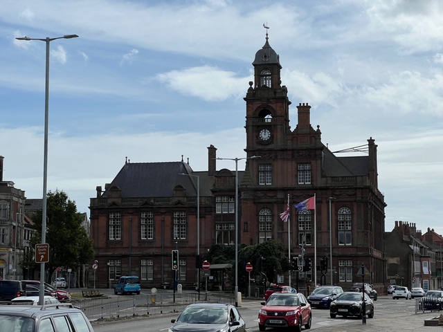 Great Yarmouth Town Hall, a red-brick building with a clock tower